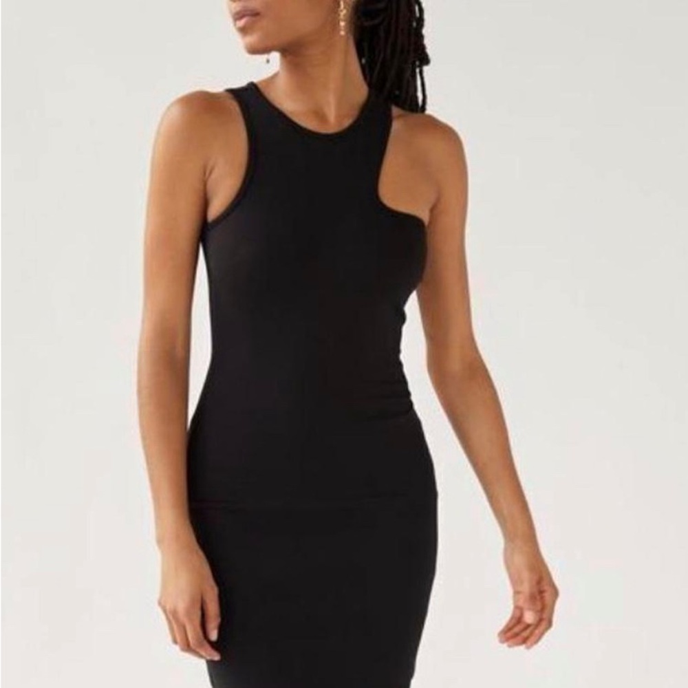 Asymmetric Black Sleeveless Mini Dress